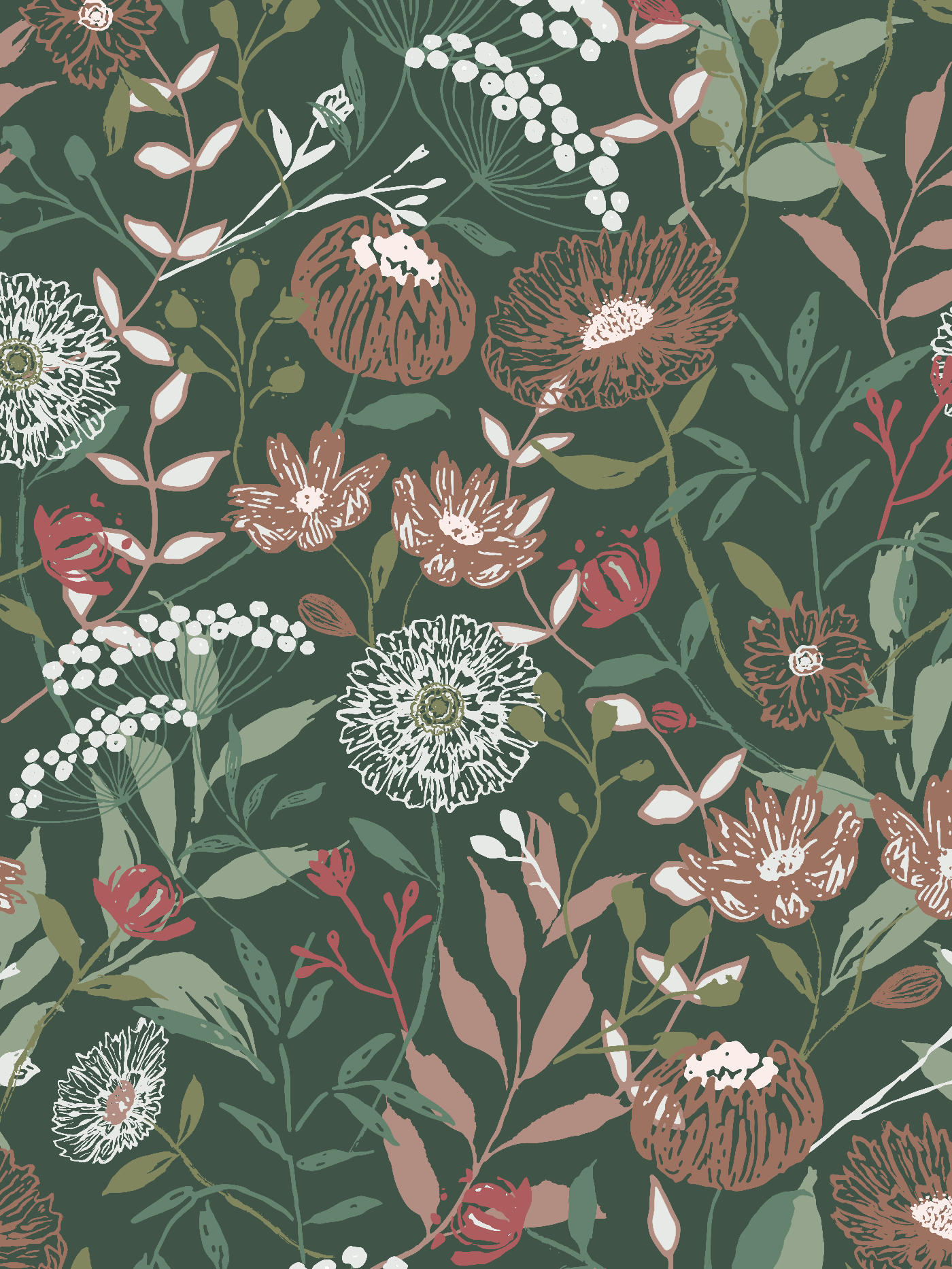 June Flowers Dark botanical floral pattern from the Atelier Botanique Vintage Bloom collection by Moonsoon Patterns