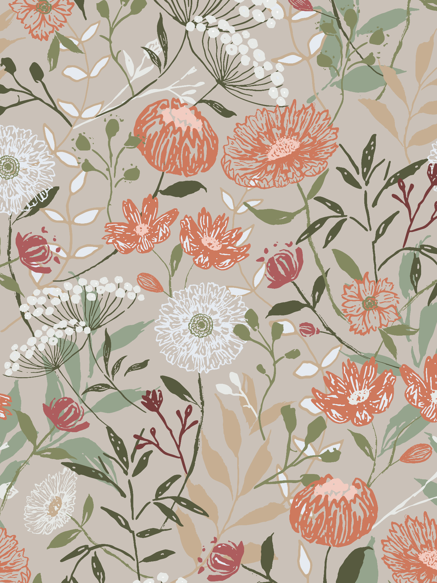 June Flowers Light floral pattern from the Atelier Botanique Vintage Bloom collection by Moonsoon Patterns