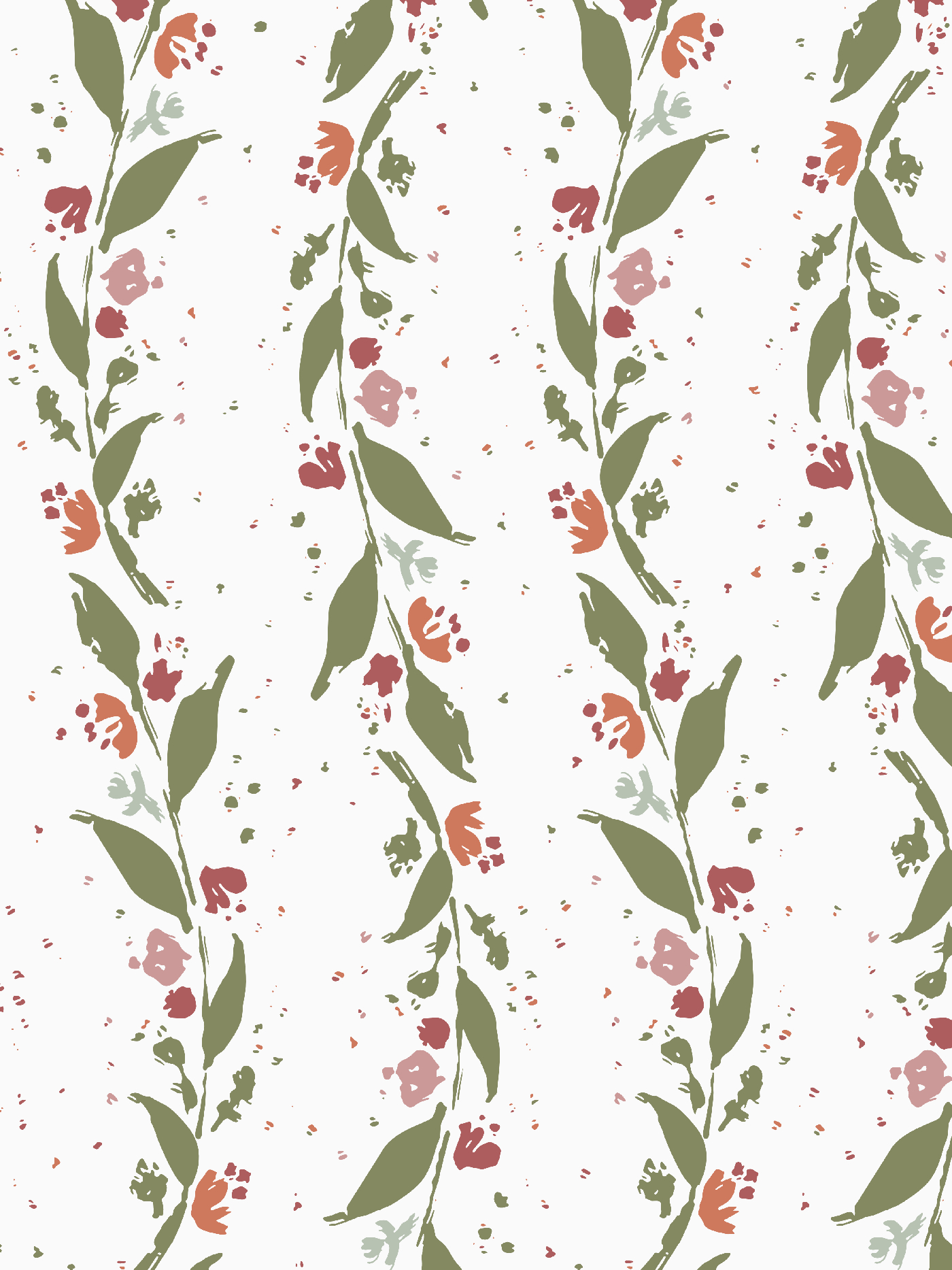 Wandering Stems botanical pattern with hand-painted leaves and flowers by Moonsoon Patterns