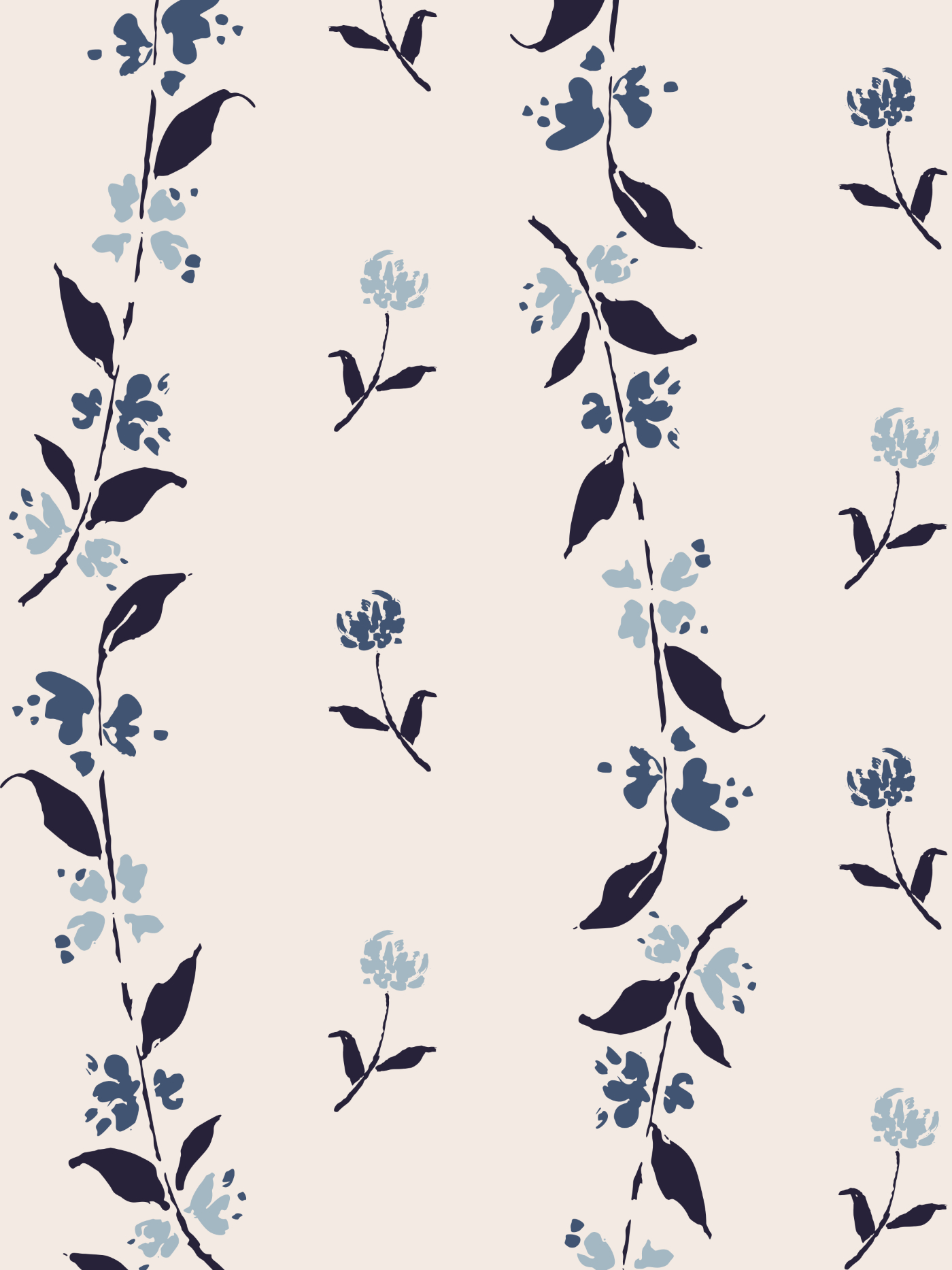 Garden Sprigs pattern with delicate blue botanical stems and small flowers scattered across a soft ivory background.