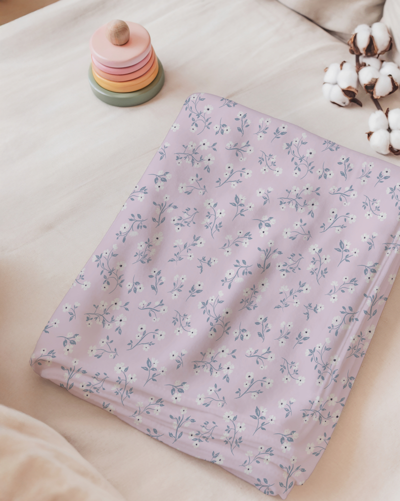 Floral Whisper Dusk Petals Winding Blossoms botanical pattern on a soft lilac blanket