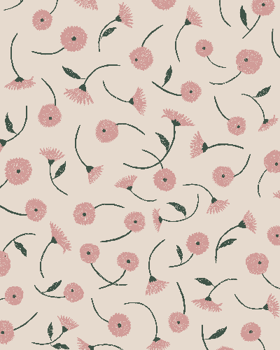 Small hand-painted floral pattern with pink blossoms on a soft cream background