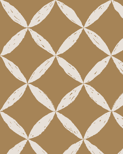 Geometric diamond pattern with stylized cream petals on a beige background