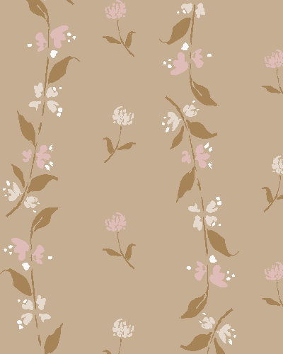 Delicate botanical sprig pattern in beige, sage green and cream