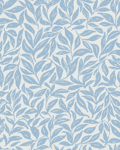 Hand-painted leafy botanical pattern in blue and cream