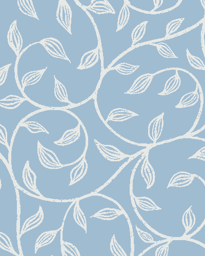 Hand-painted leafy vine pattern in soft blue and cream