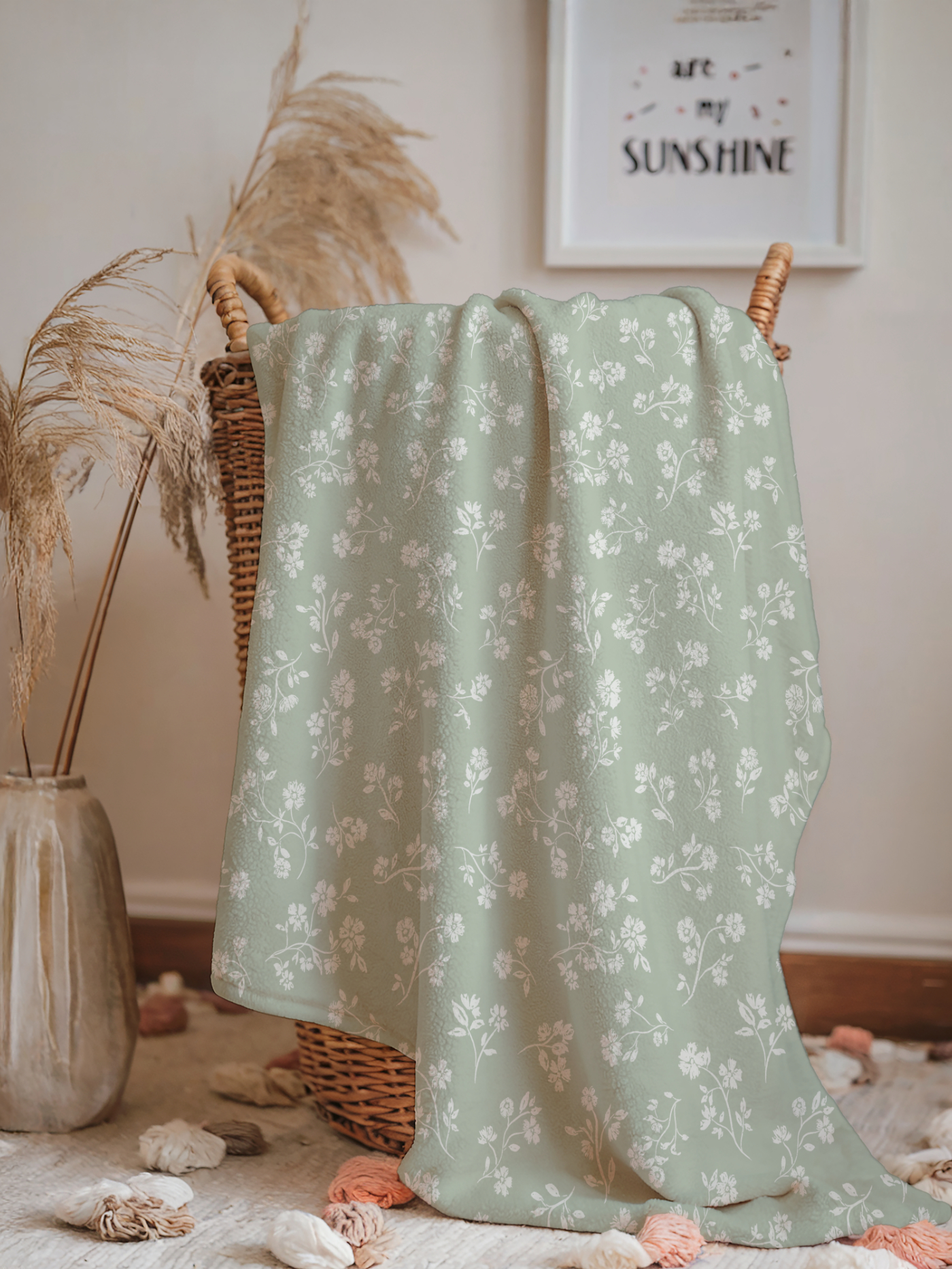 Quiet Bloom Floral Whisper botanical pattern on a blanket by Moonsoon Patterns