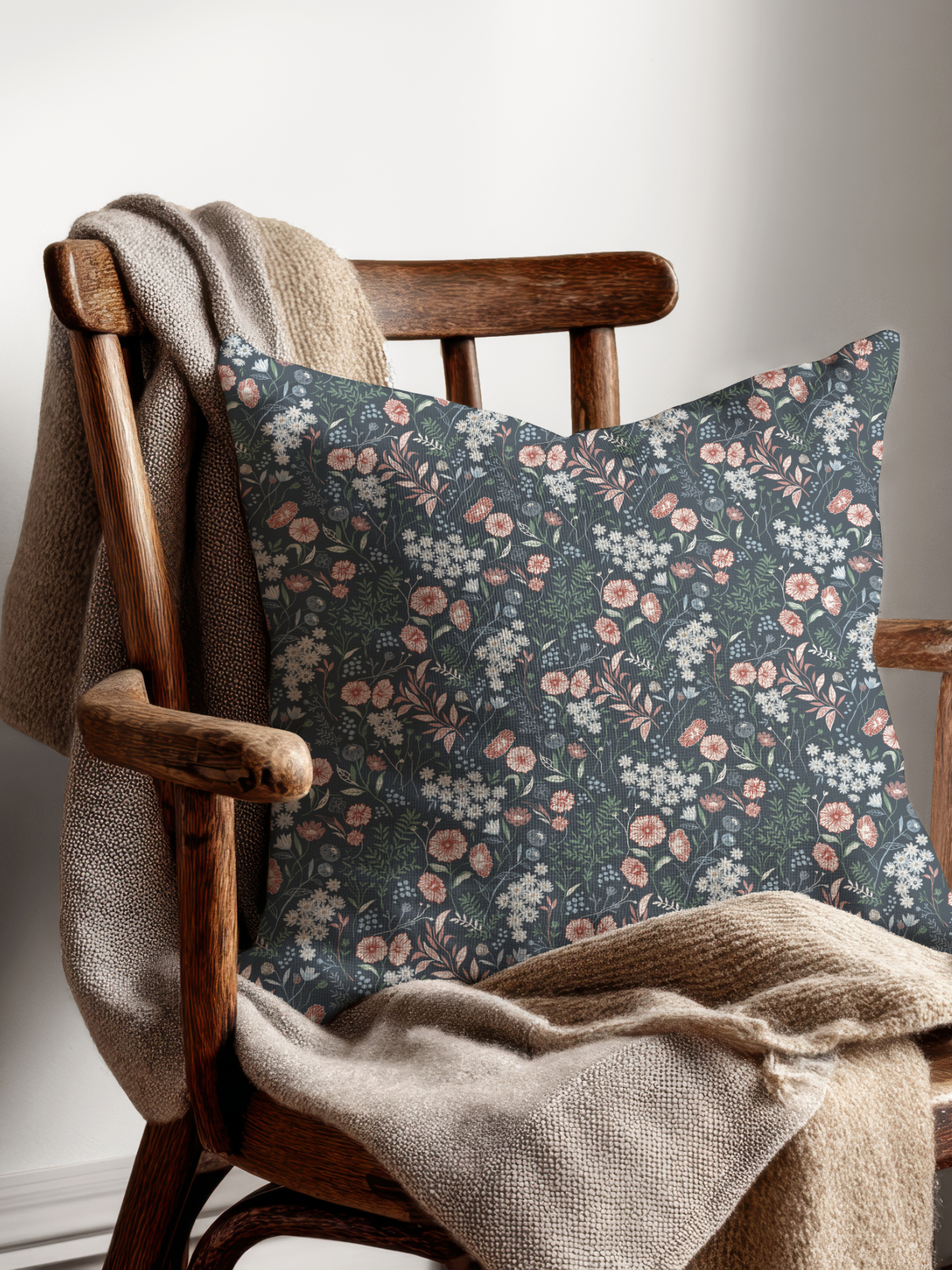 Floral Whisper hand-painted floral pattern on a decorative pillow by Moonsoon Patterns