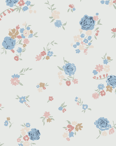 Delicate wildflower pattern in soft blue, pink and green