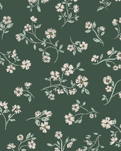 Dark green floral pattern with delicate white blossoms